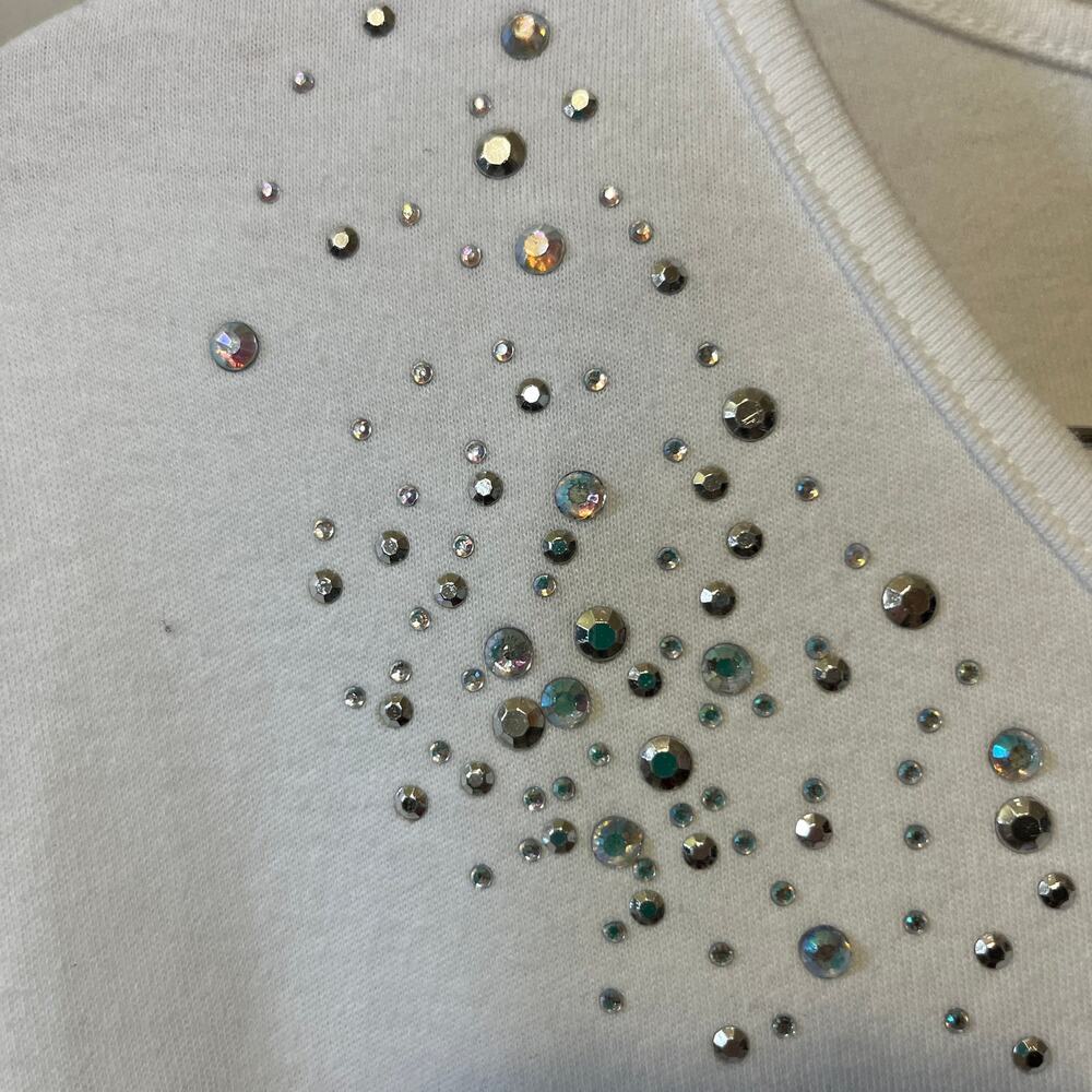 Quacker Factory Tunic White Knit Top Bejeweled Dressy Casual V Neck Spring 3X - Picture 3 of 8